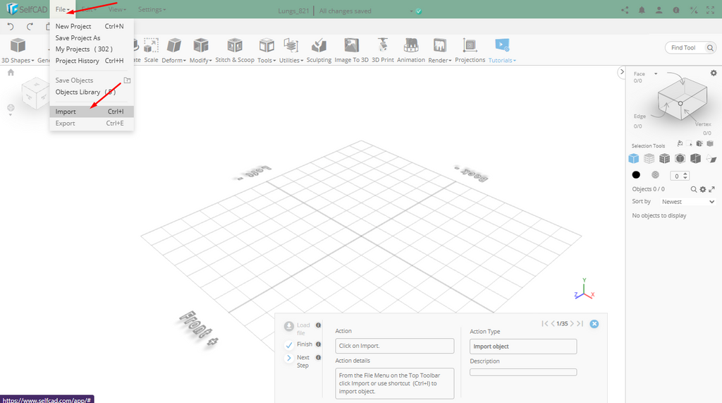 Import option in SelfCAD