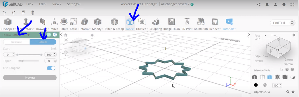 Exruding a model in SelfCAD