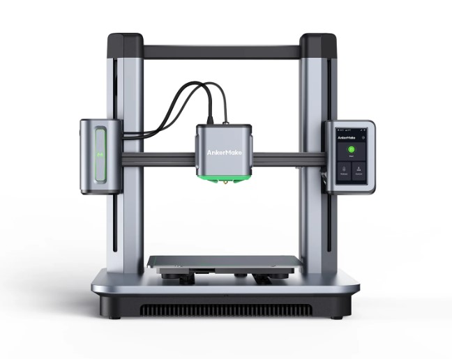 A compact AnkerMake M5C 3D printer, highlighted for its entry-level, user-friendly design and app control.