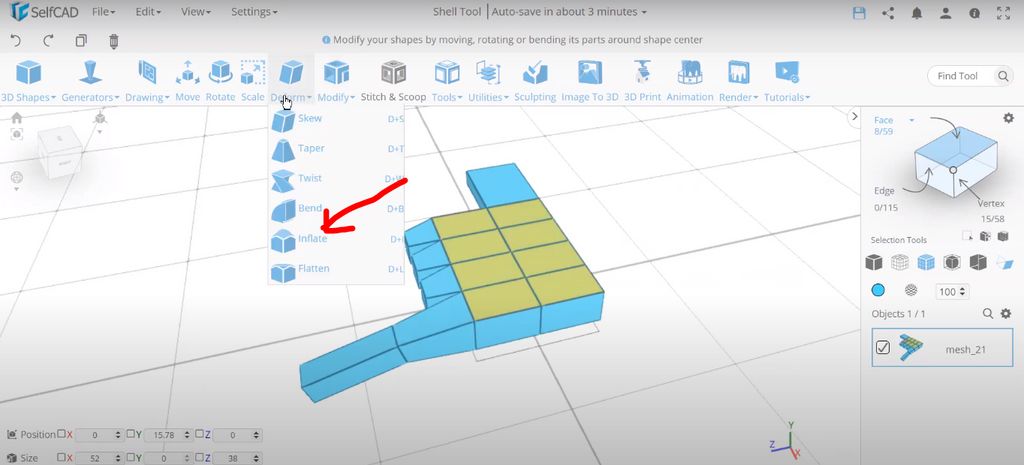 Modifying a 3D design in SelfCAD