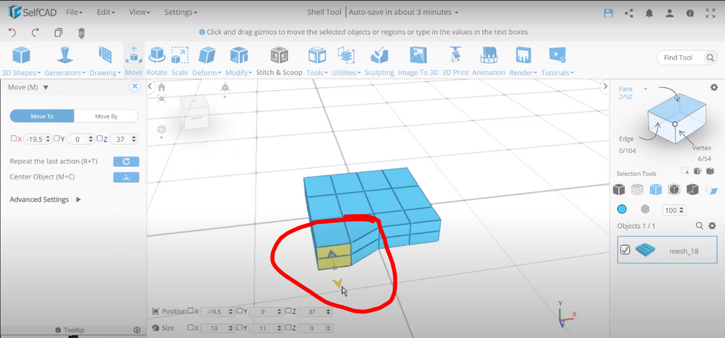 Modifying a section of a model in SelfCAD