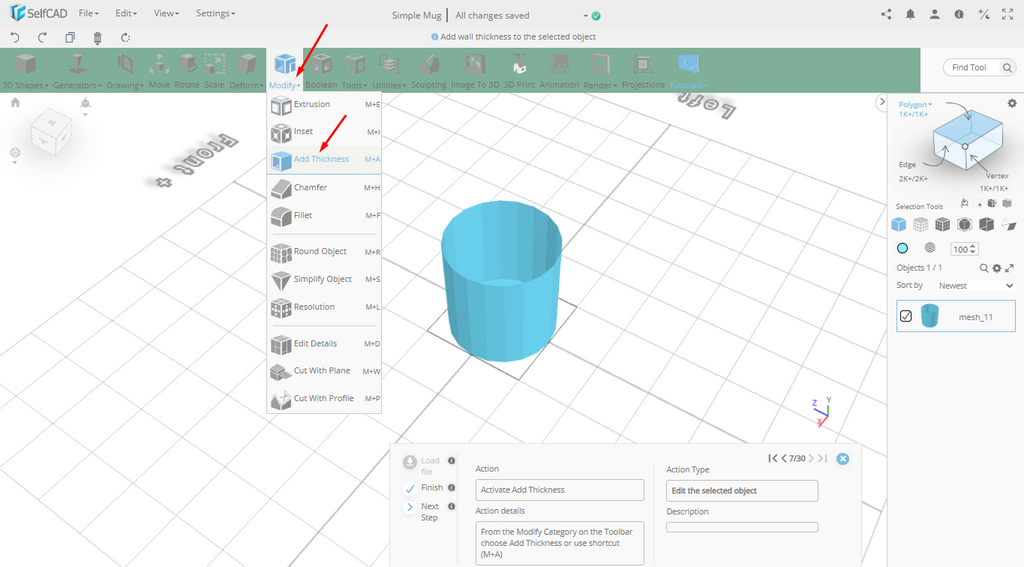 Add Thickness tool