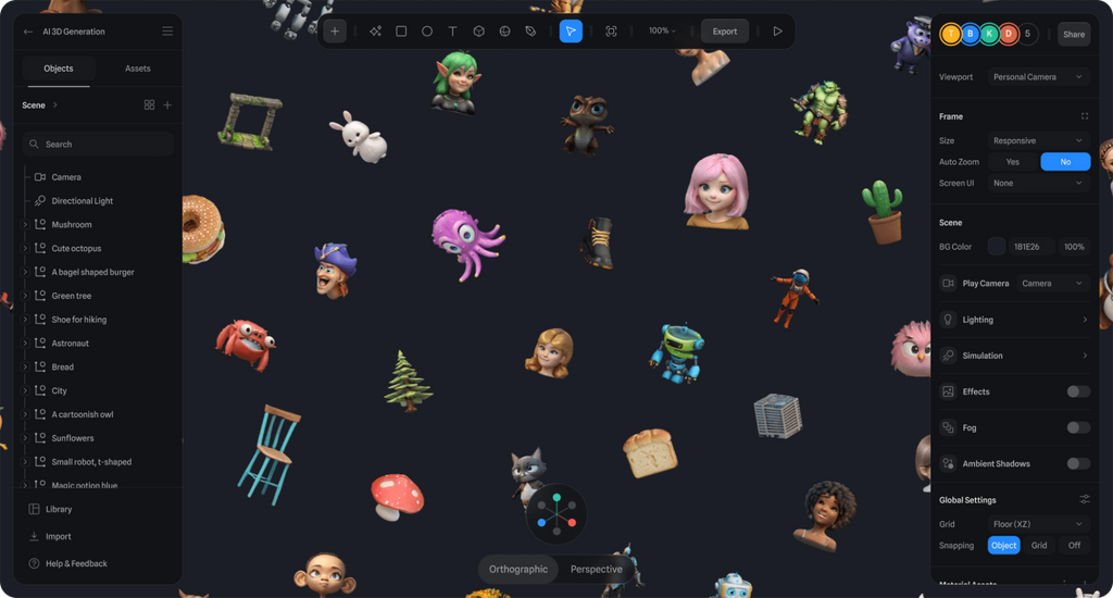Real-time collaborative 3D web design and interactive UI components built directly in the Spline browser
