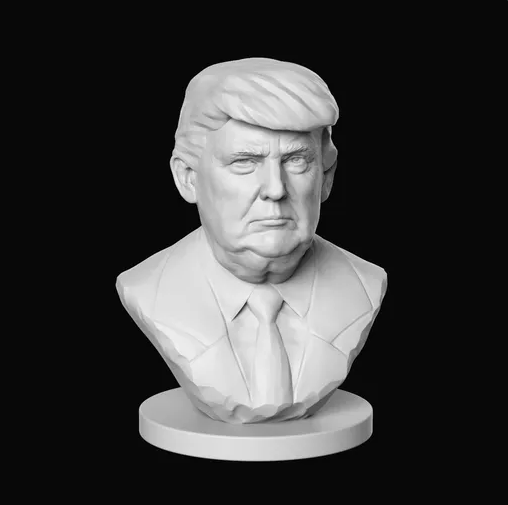 Detailed and lifelike 3D printable bust of Donald Trump capturing his distinctive facial features and expression