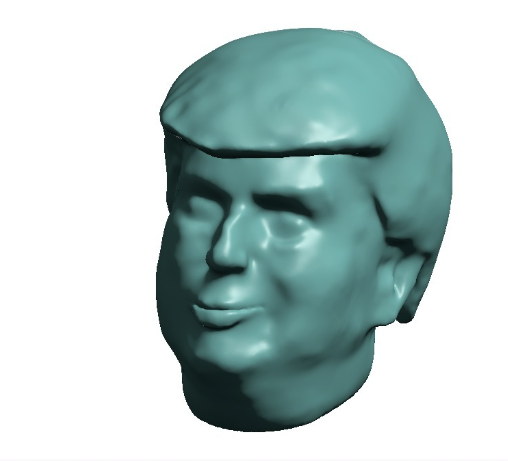 Detailed 3D model of Donald Trump's head, optimized for 3D printing, mashups, and artistic editing.