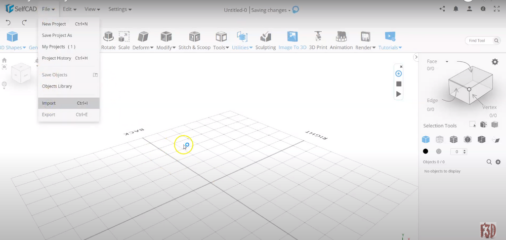An option to import a 3D model to SelfCAD