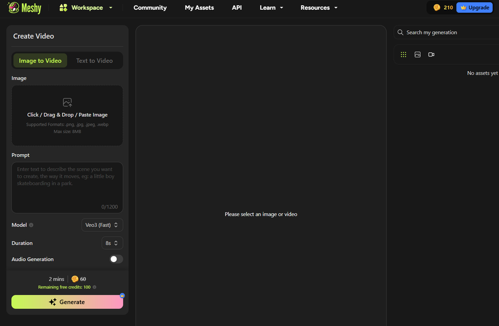 Image to Video in meshy