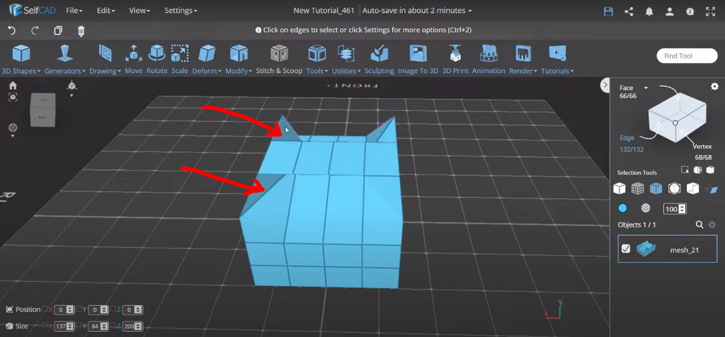 Modifying a cube to create quads in SelfCAD