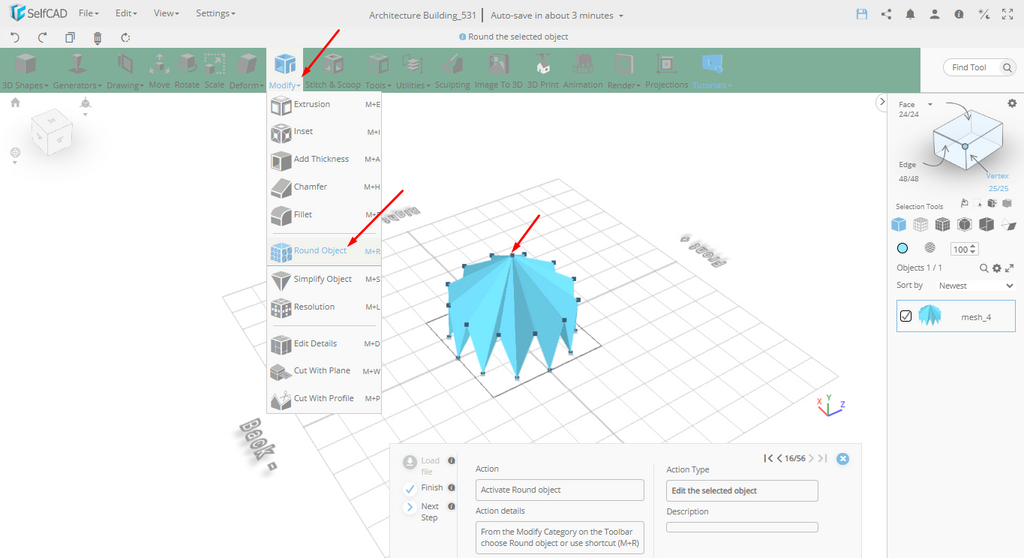 Round object in SelfCAD