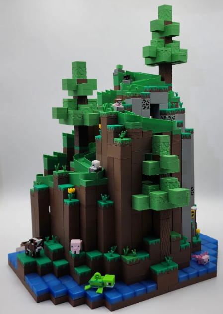 Modular 3D printed Minecart Chase Marble Run featuring ramps, tunnels, and block-style architecture