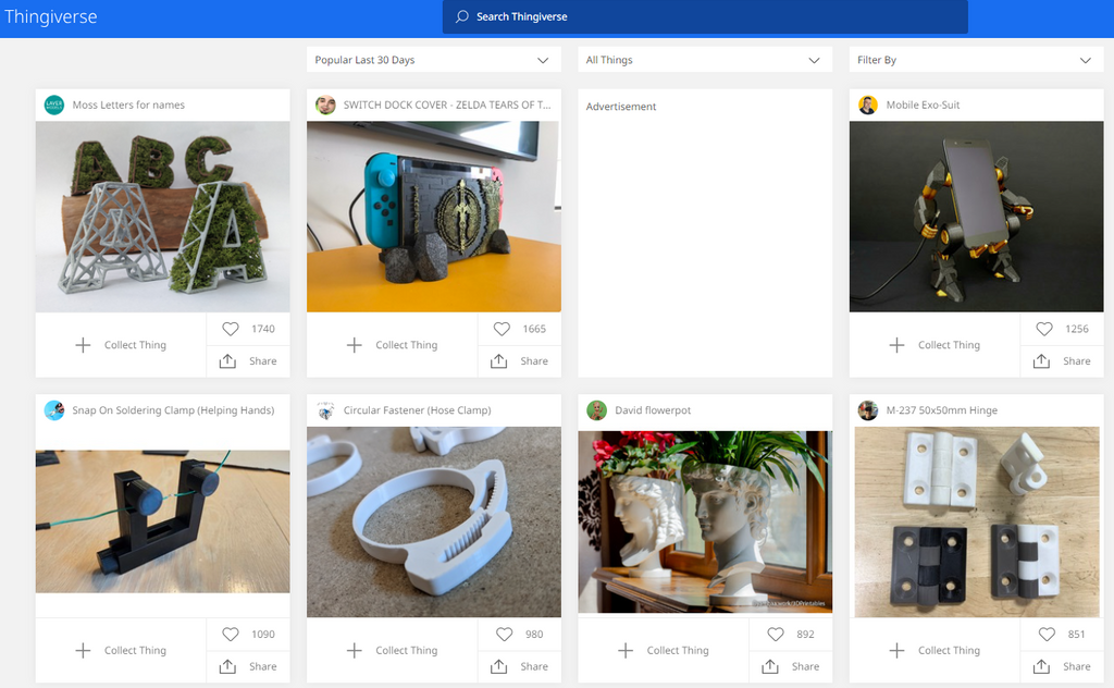 Thingiverse interface