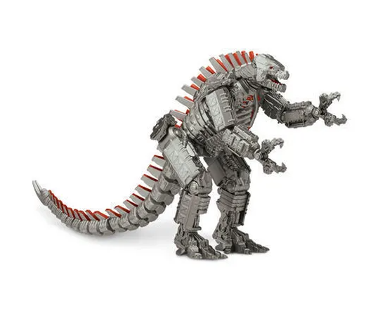 A high-poly, incredibly detailed grey 3D model of Mechagodzilla featuring complex mechanical armor and glowing red dorsal spikes.