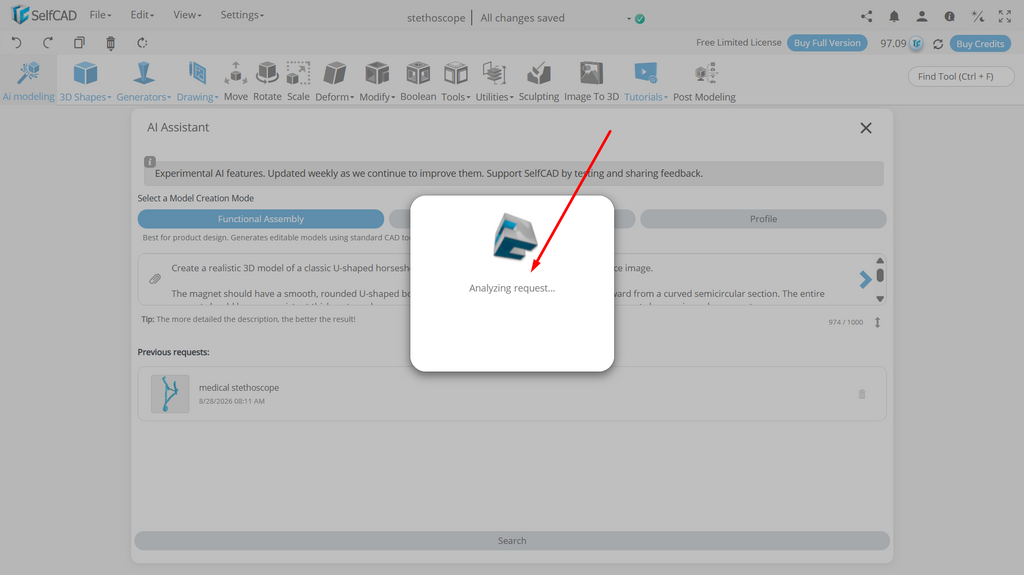 SelfCAD AI features