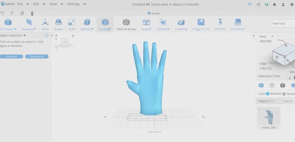 3D modeling a hand in SelfCAD