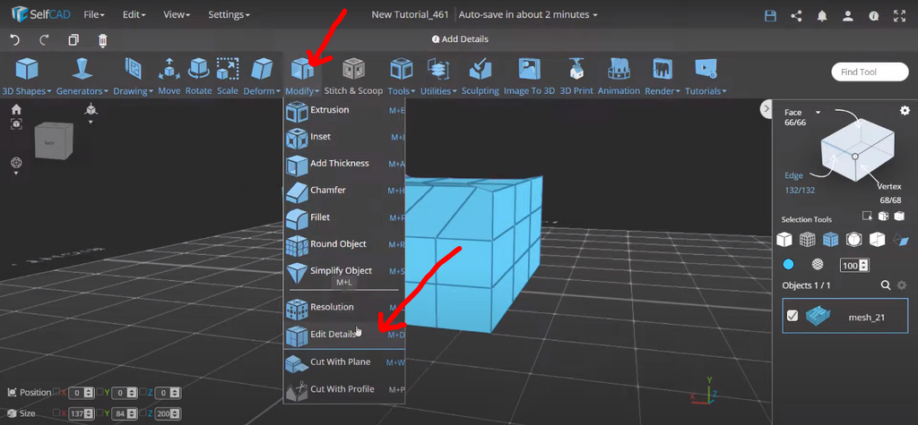 Edit tools in SelfCAD