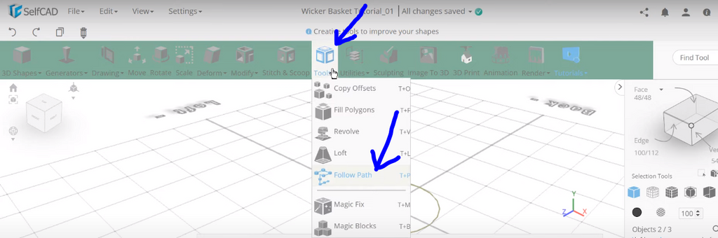Follow path option in SelfCAD