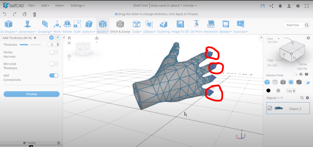 Selecting 3D parts in SelfCAD