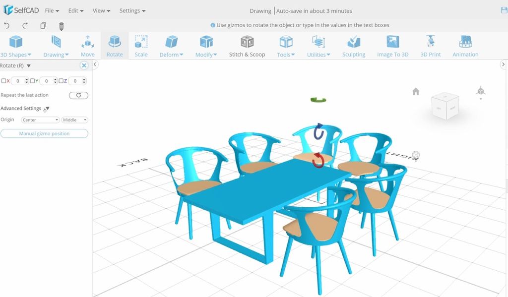 3D modeling chairs in SelfCAD