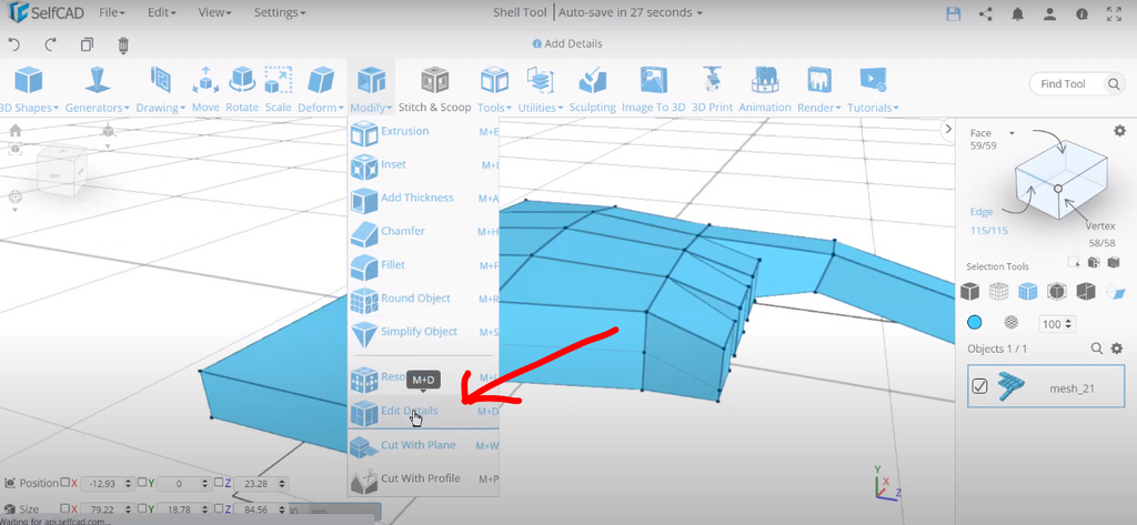 Creating a 3D model in selfcad