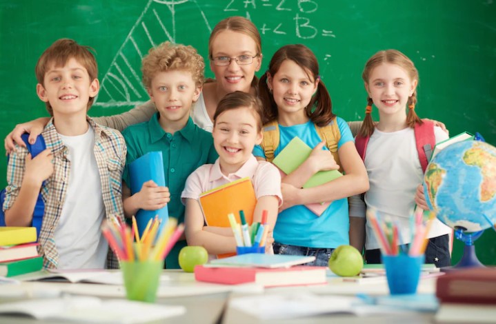 Teacher and students together