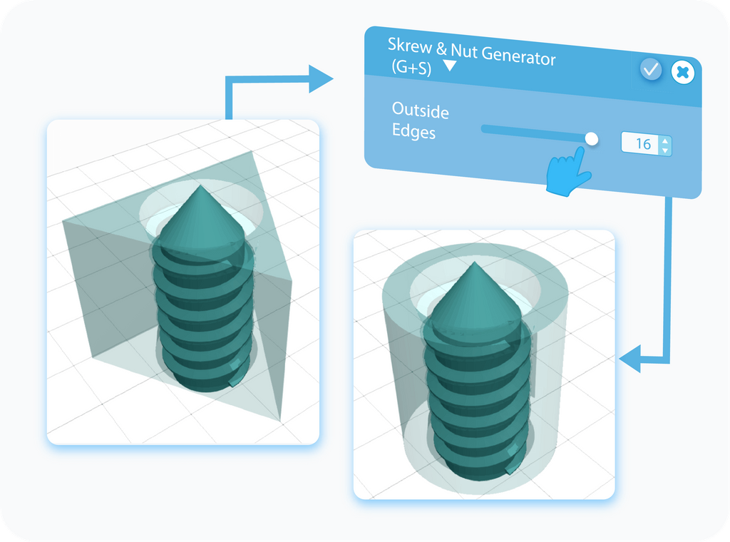 Customizing Outside Edges feature for Screw & Nut with slider or text-box