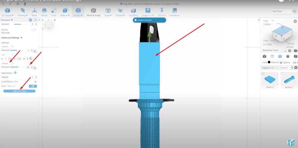 Applying extrusion settings