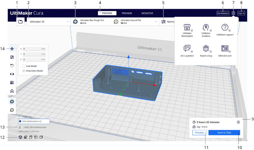 he user-friendly Ultimaker Cura software interface displaying a red 3D model and basic, straightforward settings