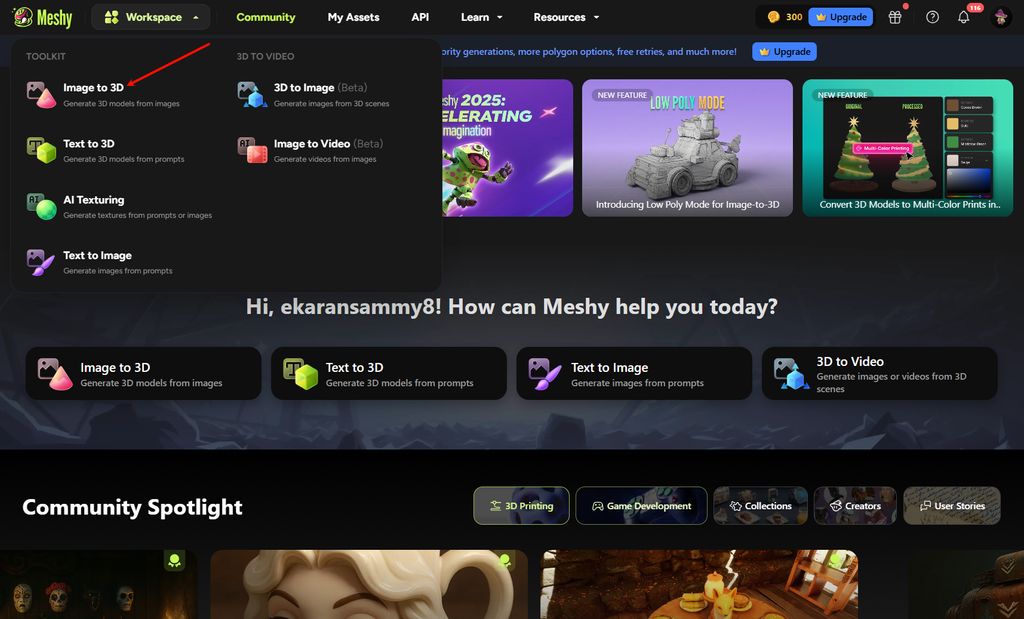 Image to 3D in Meshy