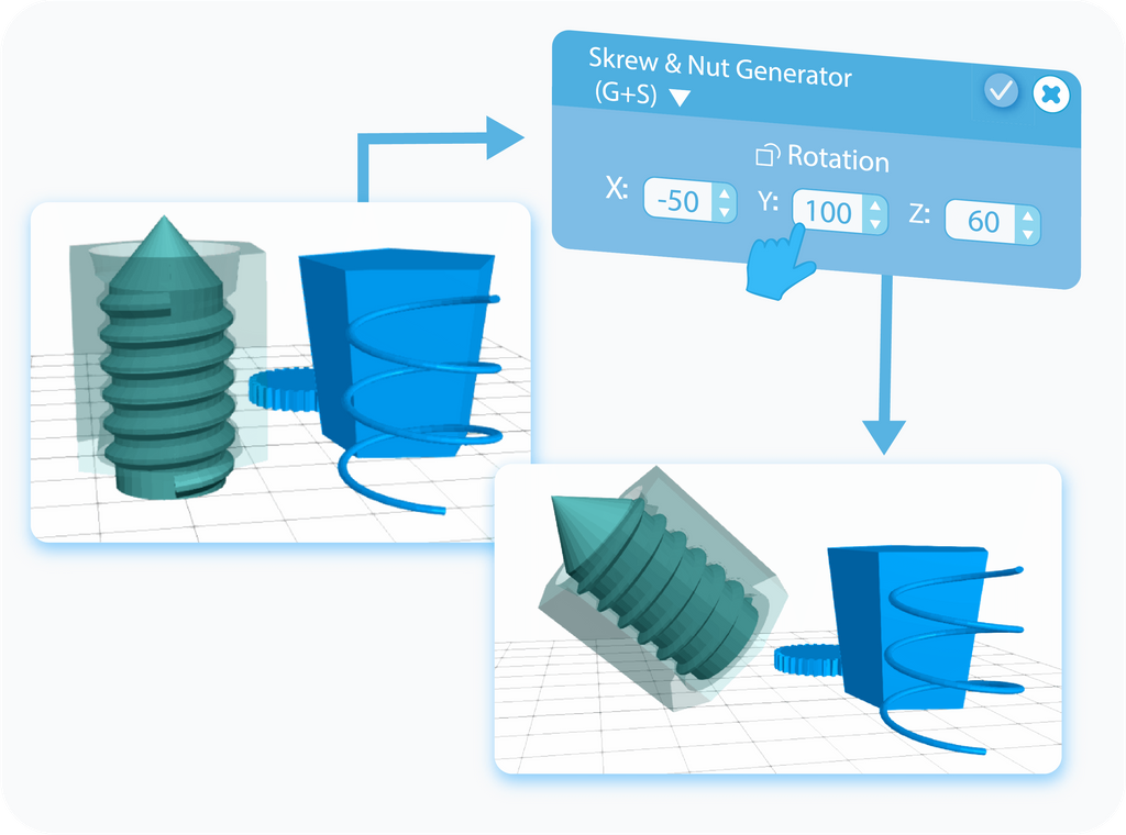 Customize Position of generated Screw & Nut in the workspace with XYZ coordinates