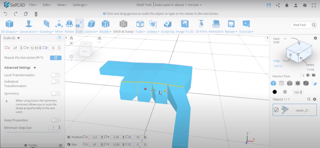 3D modeling a hand in SelfCAD