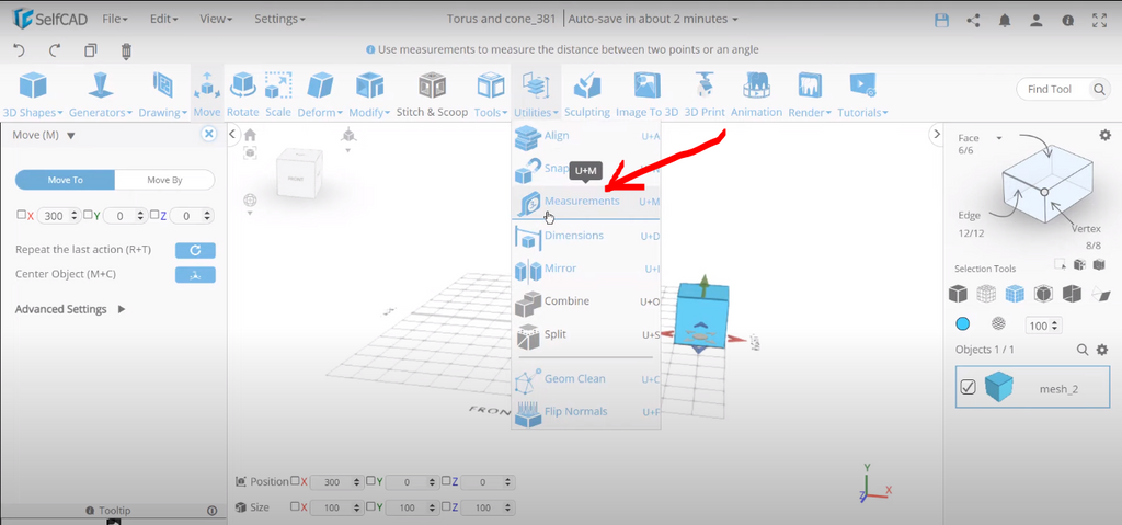 Measurement tool of SelfCAD