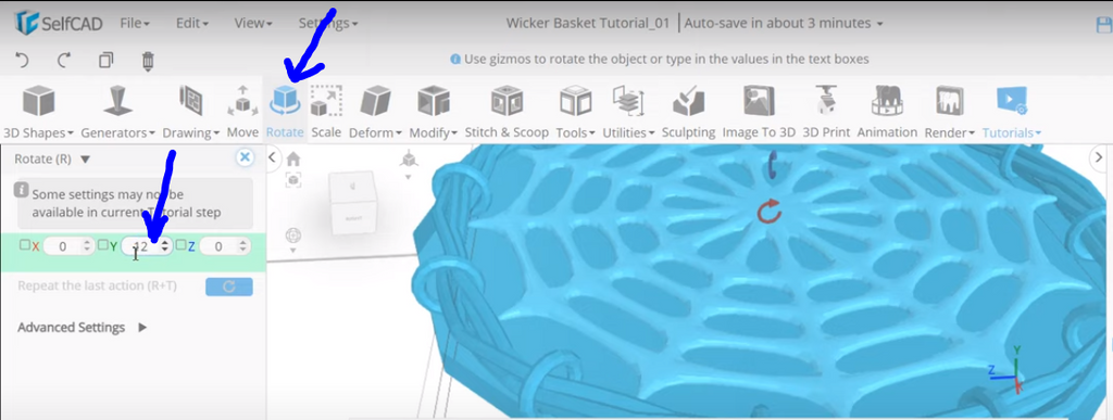 Rotate tool of SelfCAD