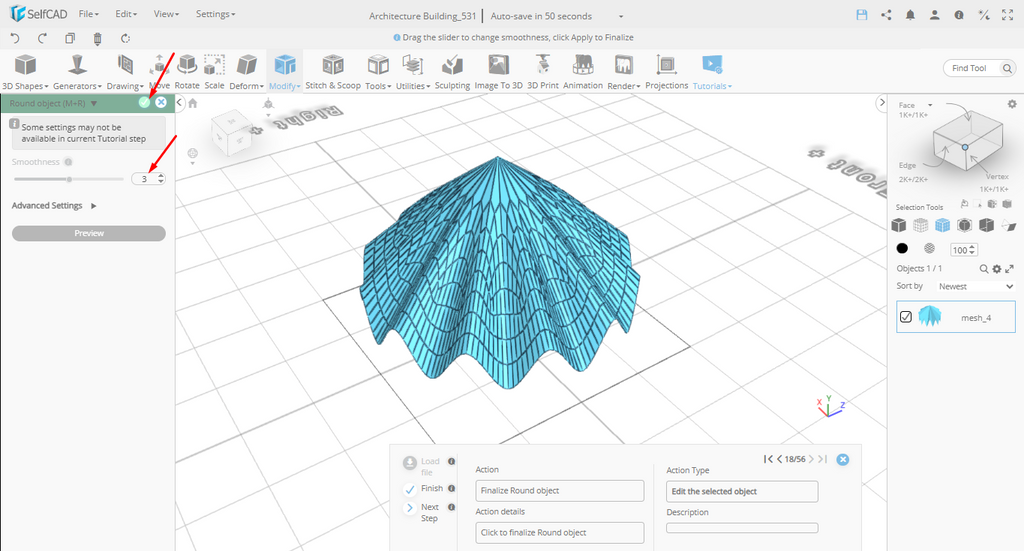 Smoothness in SelfCAD