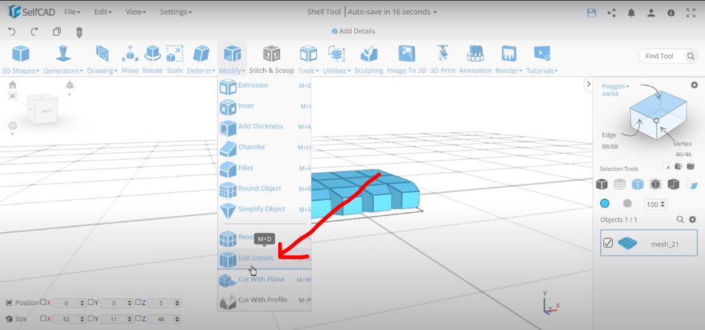 Editing 3D objects in SelfCAD