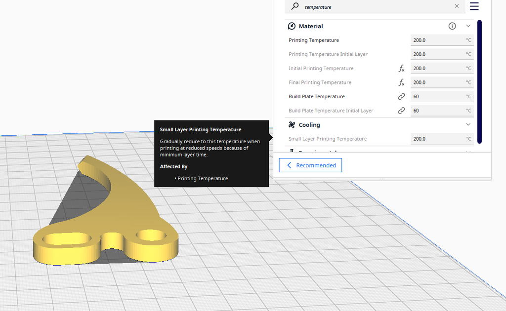 Cooling temperature in Cura