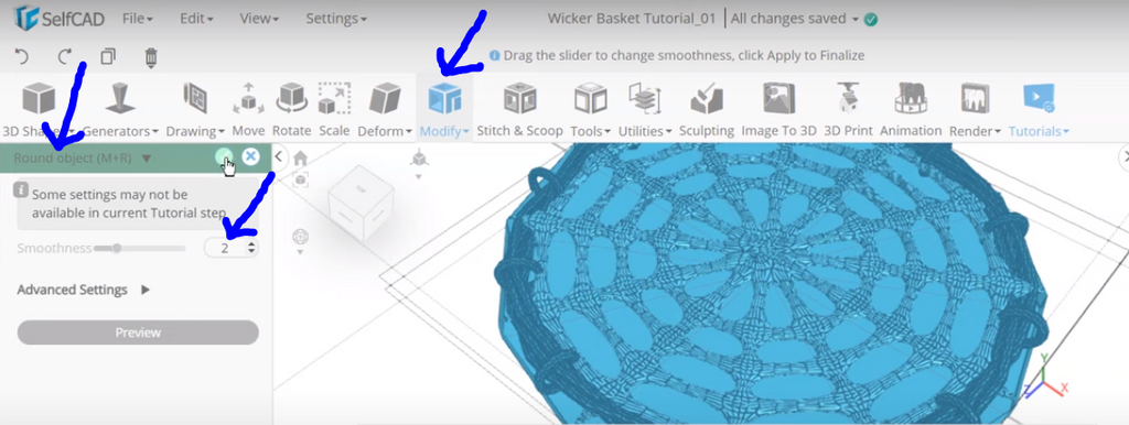Modify option in SelfCAD