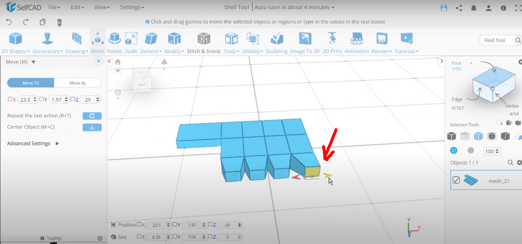 Modifying a 3D object in SelfCAD
