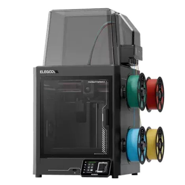 Elegoo Centauri Carbon 2 Combo FDM printer showcasing its four-filament multi-color CANVAS system