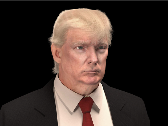 otorealistic, rigged 3D digital model of Donald Trump with highly detailed hair and textures, designed for animation in 3ds Max