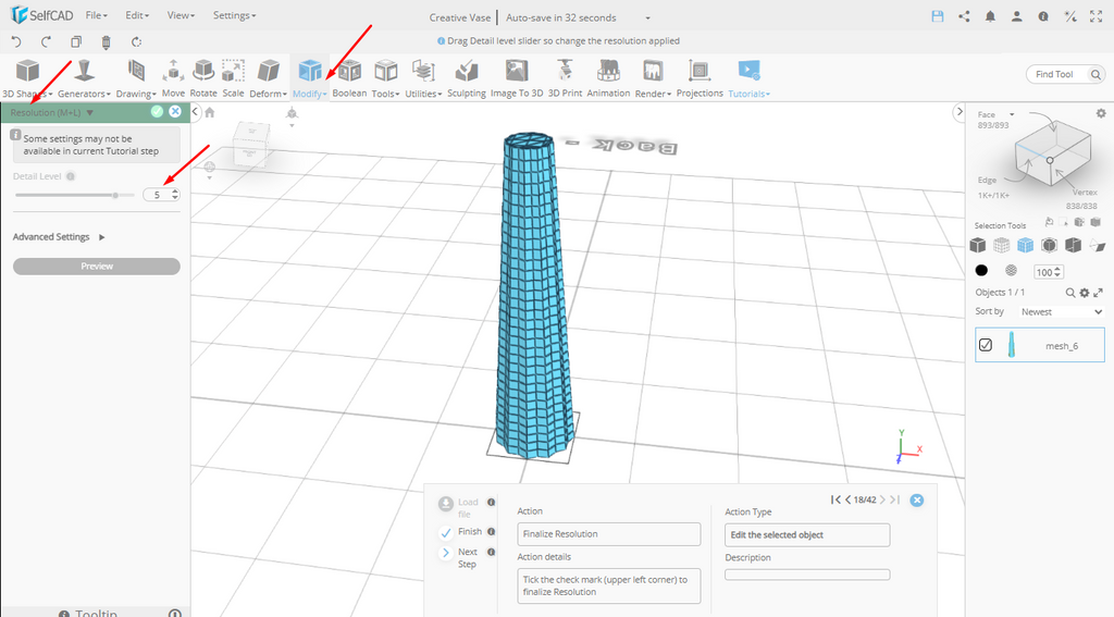 Resolution tool in SelfCAD