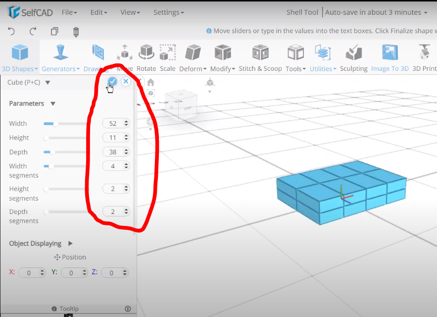 Modifying a 3D shape in SelfCAD
