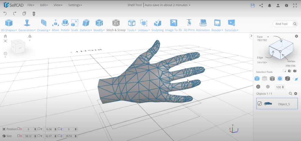 3D modeling a hand in SelfCAD