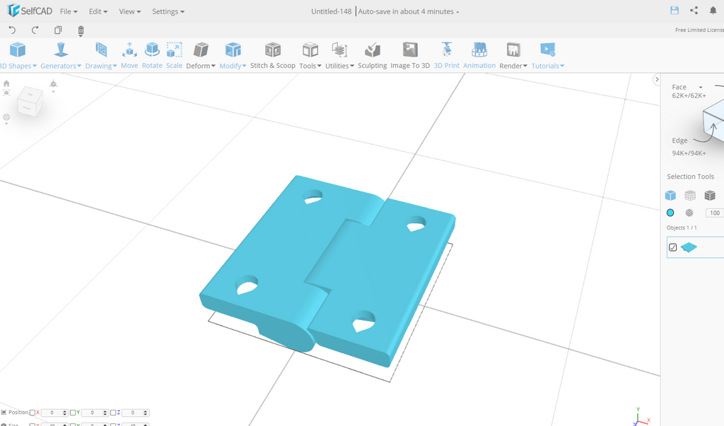 Standard hinges being edited in SelfCAD