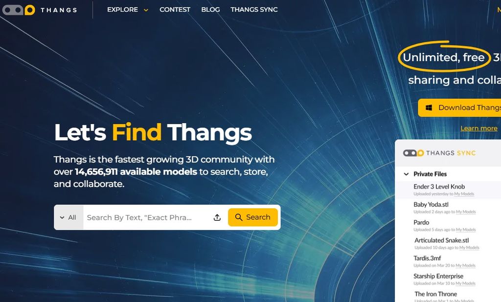 Thangs website homepage