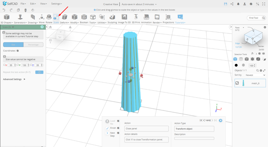 Scale tool in SelfCAD