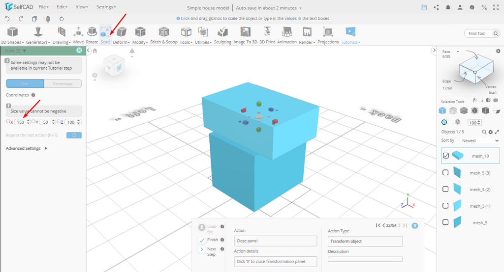 scale tool in selfcad