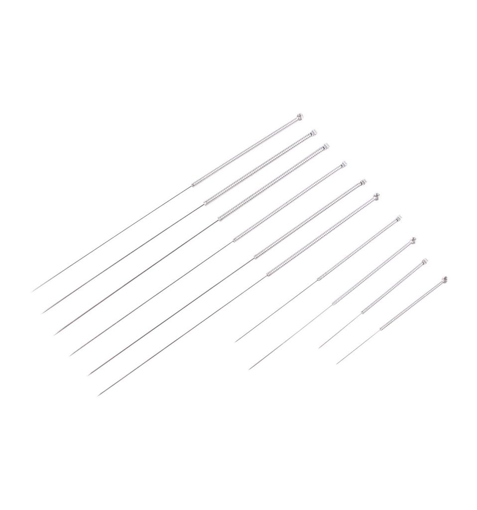 A 3D printer nozzle cleaning kit containing an assortment of thin, flexible metal needles.  