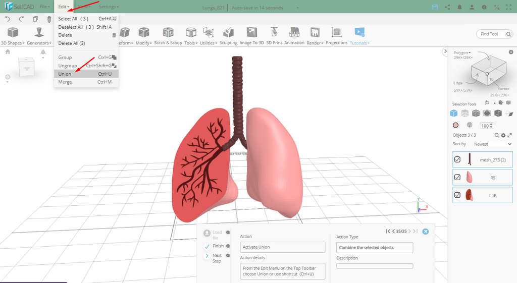 Edit option in SelfCAD
