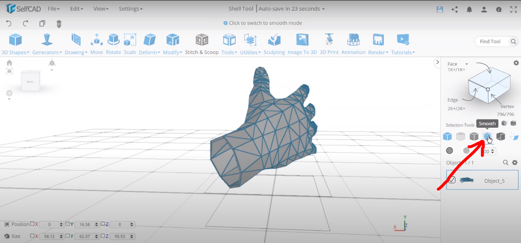 An option to smooth 3D objects in SelfCAD