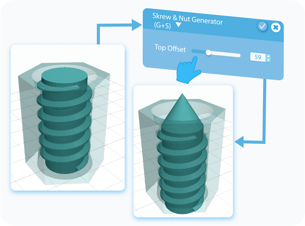 Customizing the Top Offset feature for Screw & Nut Generator with slider or text-box